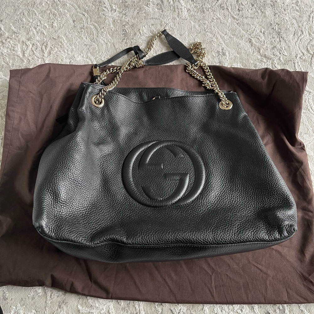 Gucci black leather soho tote Large